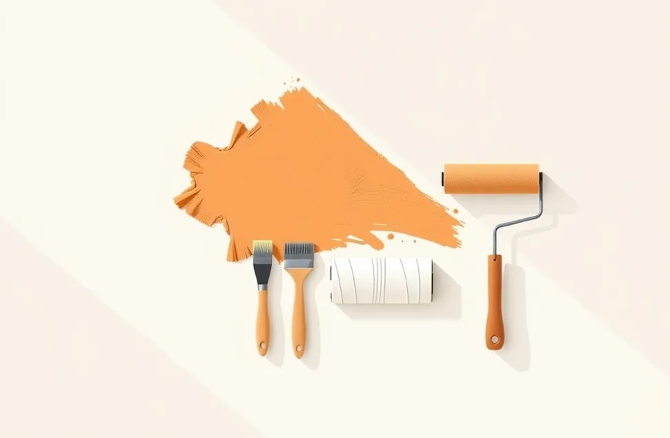 Outils de peinture disposés dans l'ordre des étapes du chantier