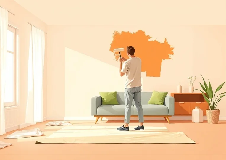Peintre appliquant la peinture au rouleau sur un mur de salon